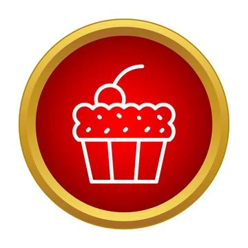 Cupcake icon with cherry on red button Stock Illustration