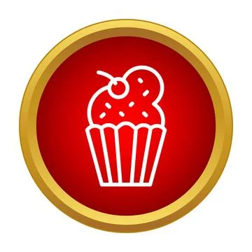 Cupcake icon with cherry on red circle Stock Illustration