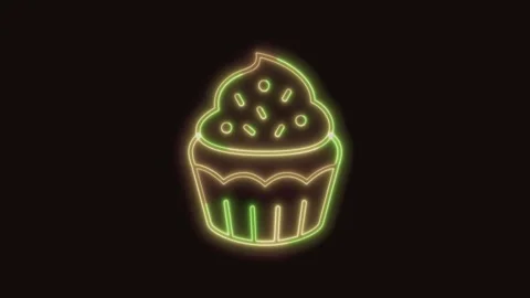 Cupcake Icon Neon Seamless Loop 4K (Black Background) Stock Footage 310357651