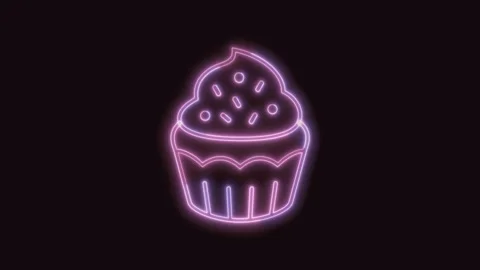 Cupcake Icon Neon Seamless Loop with Black Background 4K Stock Footage 311301537