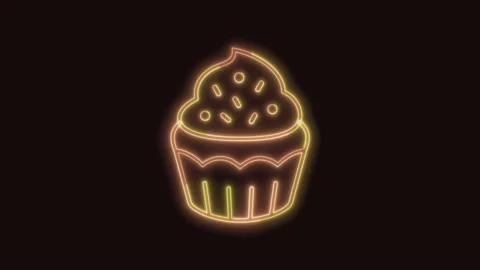 Cupcake Icon Neon Seamless Loop with Black Background 4K Stock Footage 311430099