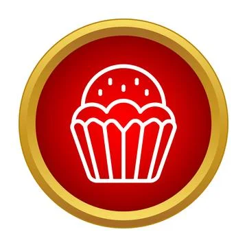 Cupcake icon on red circle button gold frame Stock Illustration