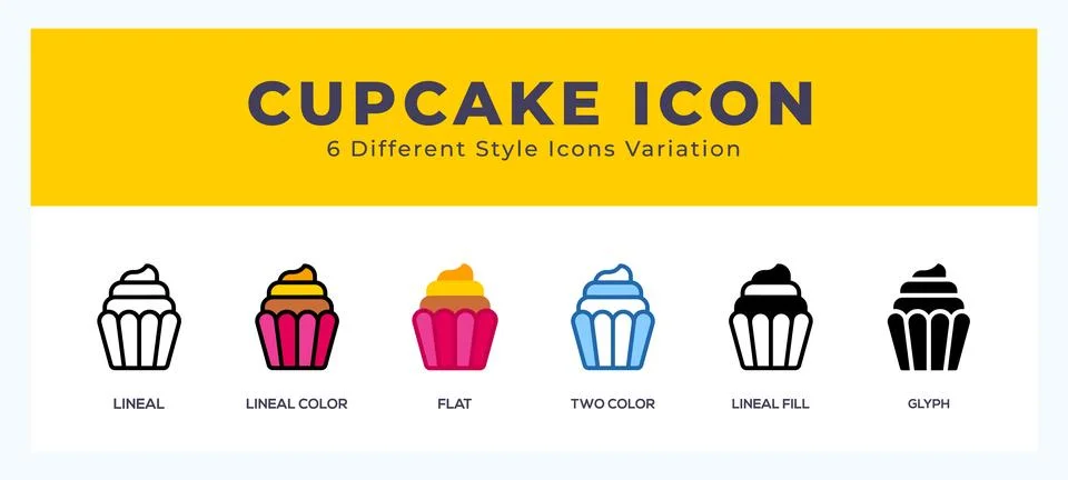 Cupcake icon set with different styles. Design elements for logo. Vector il.. Stock Illustration