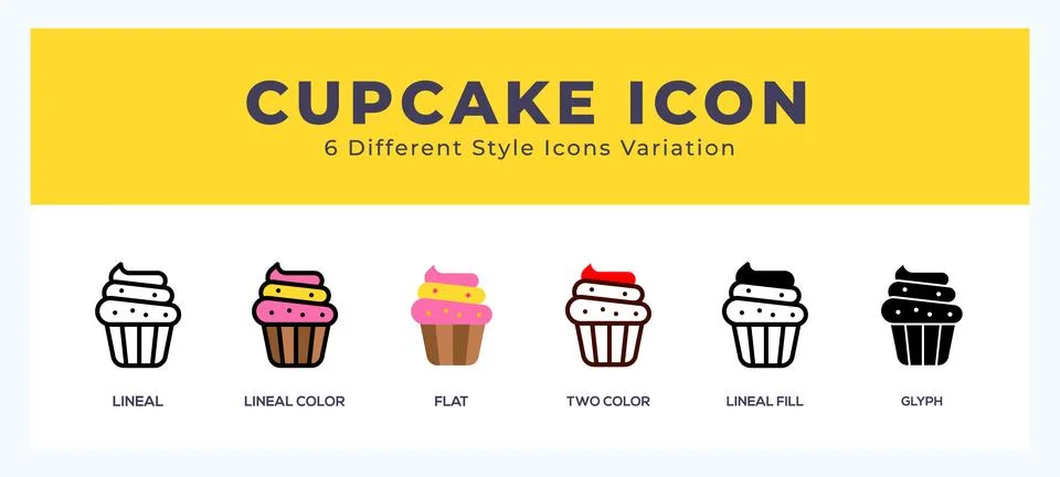 Cupcake icon set with different styles. Design elements for logo. Vector il.. Stock Illustration