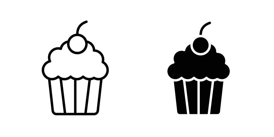 Cupcake icon solid, line, and editable vector set. Stock Illustration