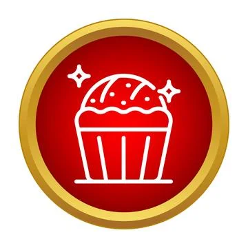 Cupcake icon with sprinkles on red background Stock Illustration
