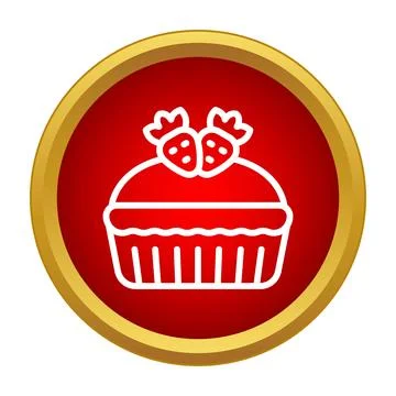 Cupcake icon with strawberries on red button イラスト素材