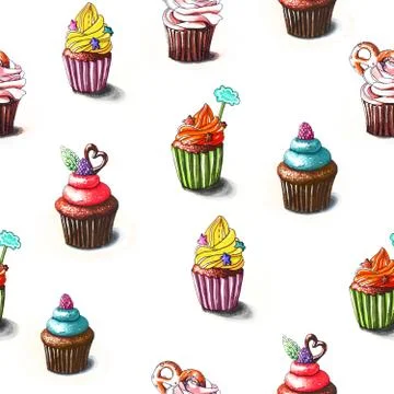 Cupcake illustration. Seamless pattern Stock Illustration