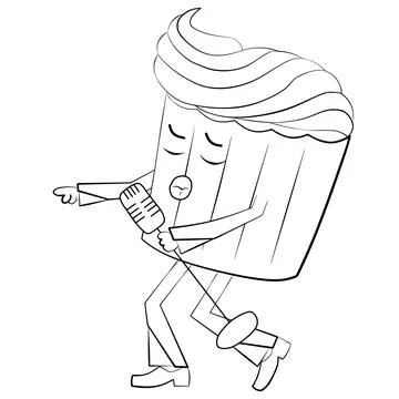 Cupcake in the image of singer in black and white Illustrazione stock
