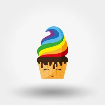 Cupcake. Kawaii. Icon. Vector. Flat. Stock Illustration
