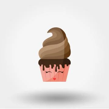 Cupcake. Kawaii. Icon. Vector. Flat. Stock Illustration