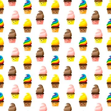 Cupcake. Kawaii. Icon. Vector. Flat. Stock Illustration
