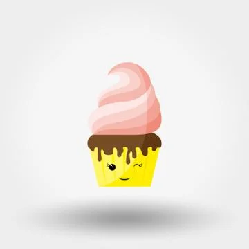Cupcake. Kawaii. Icon. Vector. Flat. Stock Illustration