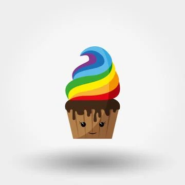 Cupcake. Kawaii. Icon. Vector. Flat. Stock Illustration