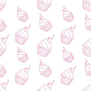 Cupcake-line-pink Stock Illustration
