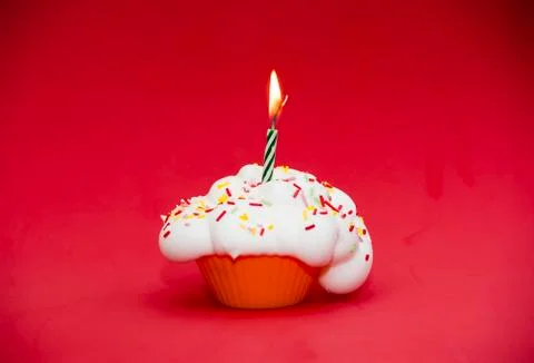 Cupcake with a lit candle Stock Photos