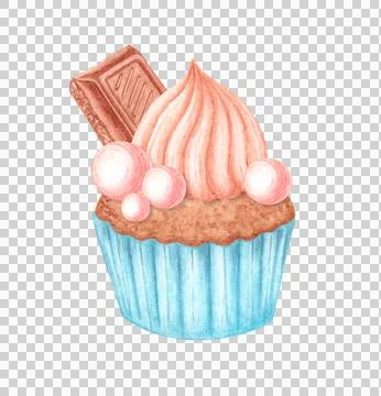 Cupcake with marshmallow chocolate and candy Stock Illustration