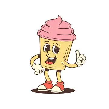 Cupcake Mascot Idea Pointing Up Retro Cartoon Character Vector Illustration Stock Illustration