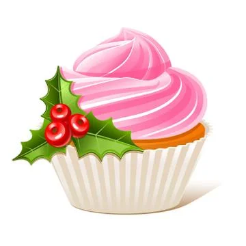 Cupcake with mistletoe Stock Illustration