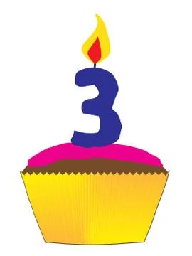 Cupcake With Number 3 Candle Stock Illustration