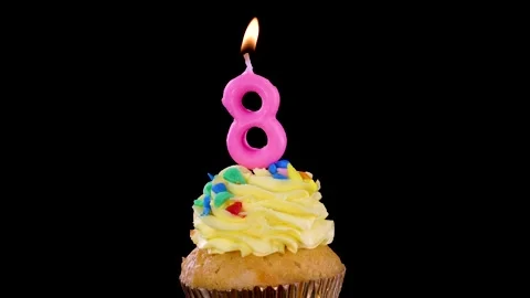 Cupcake with Number Eight Candle in Repeating Pattern Stock Footage 315329529