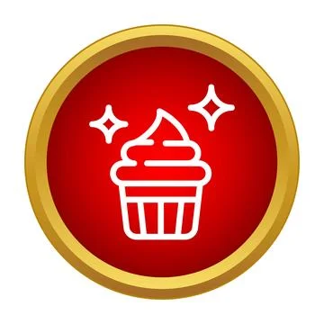 Cupcake outline in a red circle with sparkle elements Stock Illustration