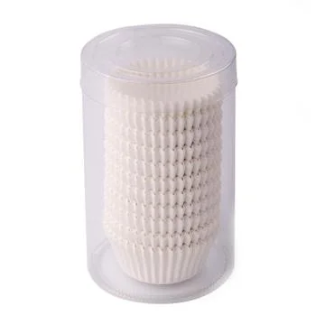 Cupcake paper forms in a plastic packaging isolated over white background 스톡 사진