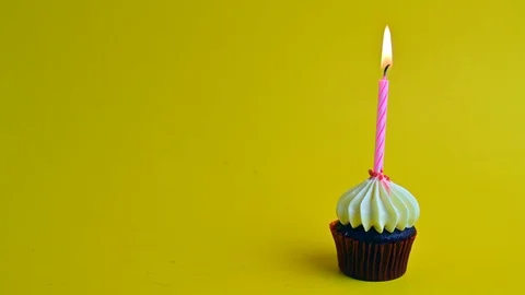 Cupcake party with candle Stock Footage 112107543