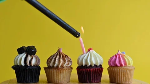 Cupcake party with candle Stock Footage 112107654
