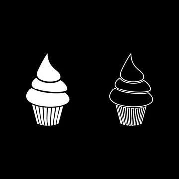 Cupcake Pastry with cream set icon white color vector illustration image so.. Stock Illustration