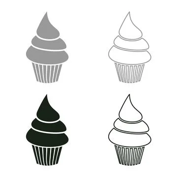 Cupcake Pastry with cream set icon grey black color vector illustration ima.. Stock Illustration