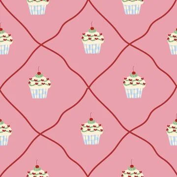 Cupcake Pattern Design for Confectionery and Bakery Themes Stock Illustration