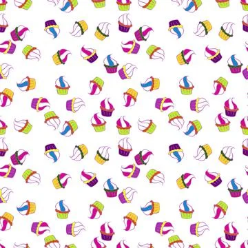 Cupcake pattern. Seamless of hand drawn vintage cute cupcakes and muffins. Vecto Illustrazione stock
