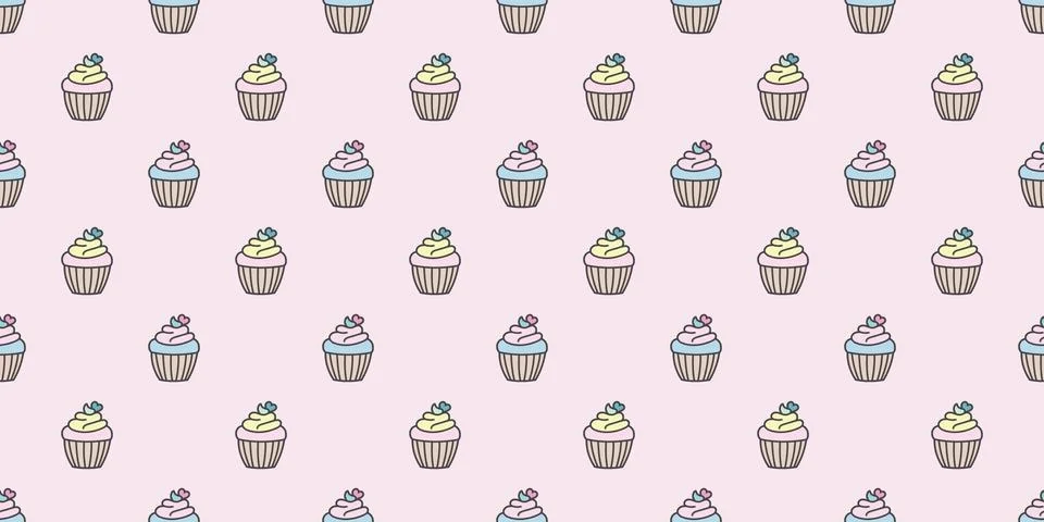 Cupcake pattern vector background, muffin wallpaper, Illustrazione stock