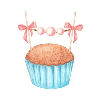 Cupcake with pink bows and candy garland Illustrazione stock
