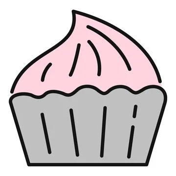 Cupcake with pink frosting vector flat icon illustration Stock Illustration