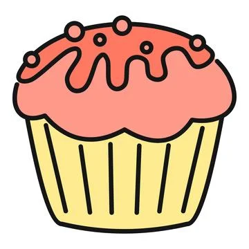 Cupcake with pink icing and topping, sweet dessert Stock Illustration