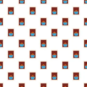 Cupcake postage stamp seamless dessert pattern Stock Illustration
