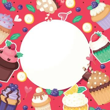 Cupcake poster pattern cute cake food background candy packaging fancy cake Stock Illustration