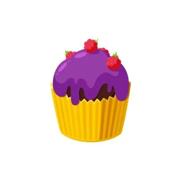 Cupcake with raspberry and violet icing. Fairy cake in paper cup. Tasty dessert Stock Illustration