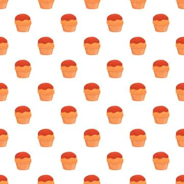 Cupcake with red icing seamless pattern Stock Illustration