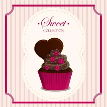 Cupcake in a retro style with a geometric background and retro elements. Vector Stock Illustration
