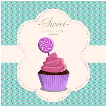 Cupcake in a retro style with a geometric background and retro elements. Vector Stock Illustration