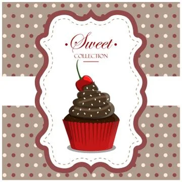 Cupcake in a retro style with a geometric background and retro elements. Vector Stock Illustration