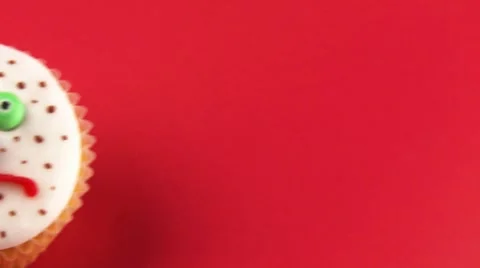 Cupcake with a sad face Stock Footage 8572725