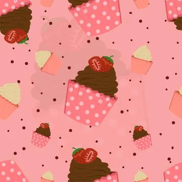 Cupcake Seamless Pattern Background Stock Illustration