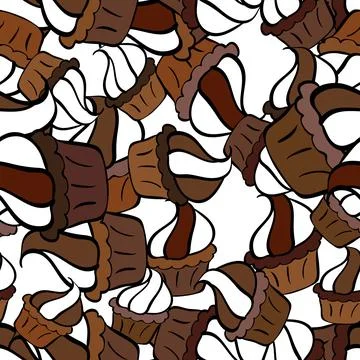 Cupcake seamless pattern. Cute birthday background on brown, white and black. Ve Stock Illustration