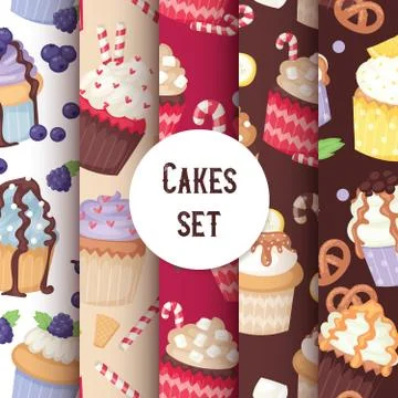 Cupcake seamless pattern cute cake food background candy packaging fancy cake Stock Illustration