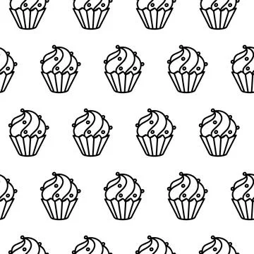 Cupcake seamless pattern. Doodle seamless pattern with cupcake isolated on white Stock Illustration
