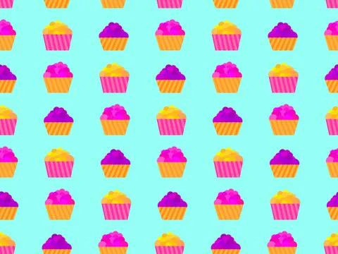 Cupcake seamless pattern. Multi Colored cupcakes, sweet pastries. Festive c.. Illustrazione stock